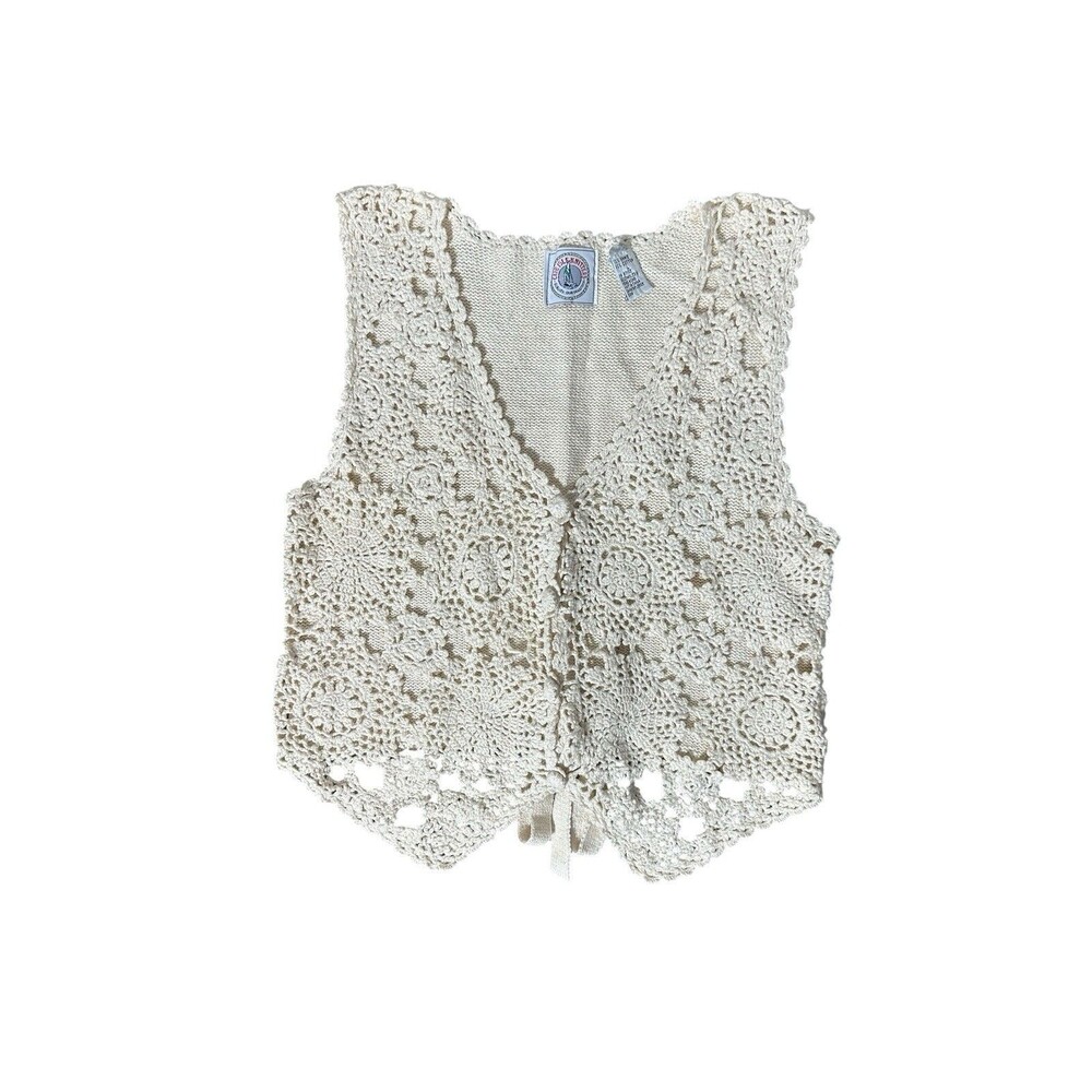 Vtg Cape Isle Knitters Sweater Vest Hand Knitted Floral Size Large Boho Hippie